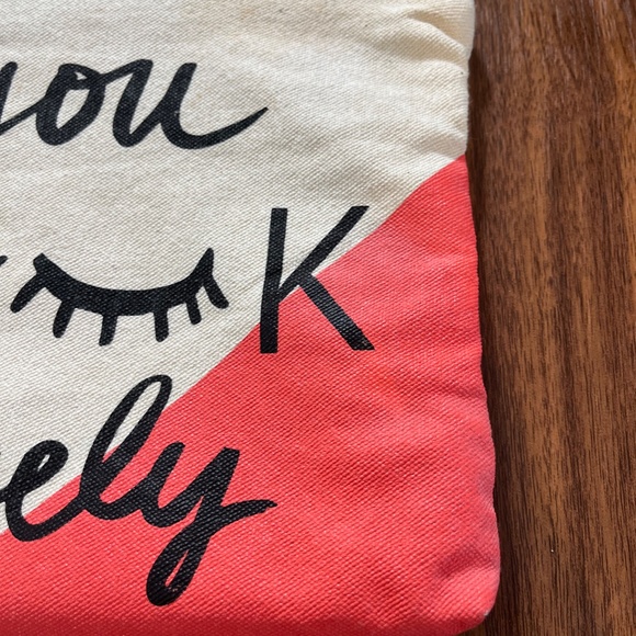 You Look Lovely Women Cosmetic Bag Size 9" Coral Canvas Tan Tote Black Tassel - Picture 6 of 13